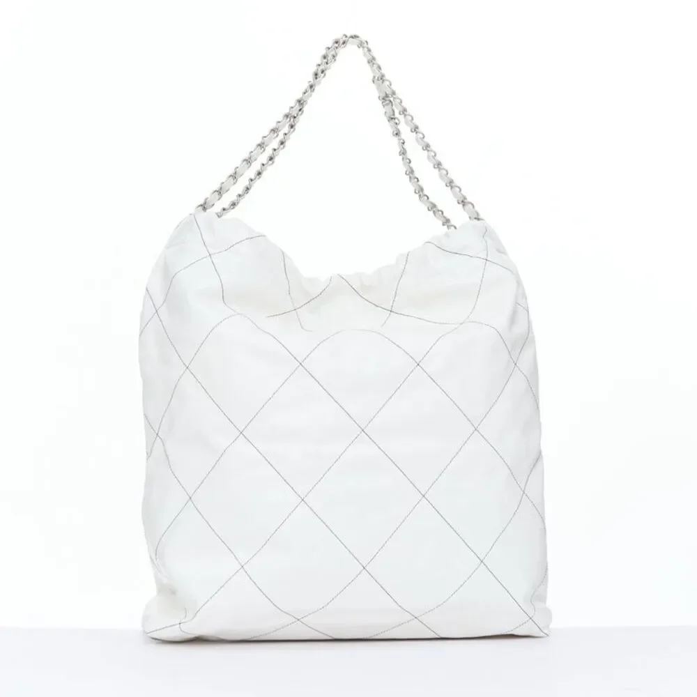 Chanel 2022 22 White Quilted Leather Hobo Bag